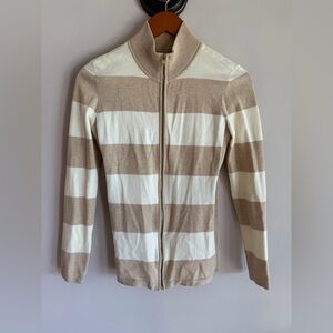 Tommy Hilfiger Men's Beige and White Zip-Up Sweater